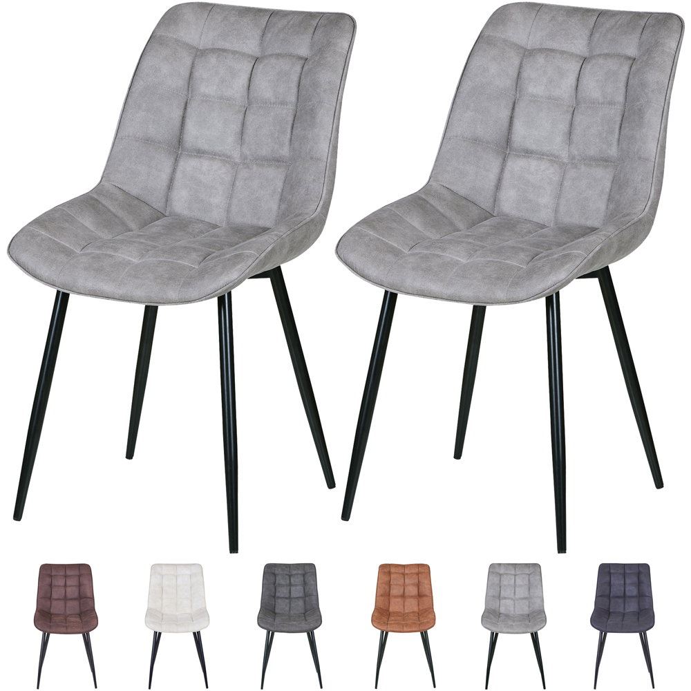 Alba Set of 2 Light Grey Suede Effect Plush Padded Dining Chairs Image 7