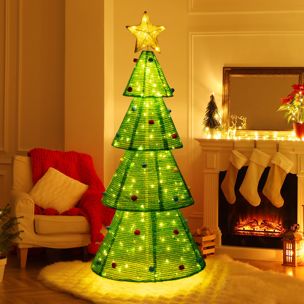 Costway 200 Warm LED Collapsible Pre-Lit Artificial Christmas Tree 6ft Image 3