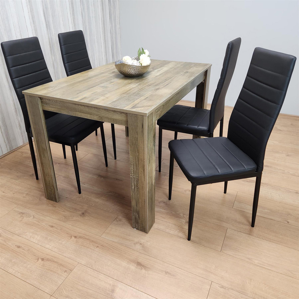 Portland 4 Seater Leather Dining Set Wood Effect and Black Image 4