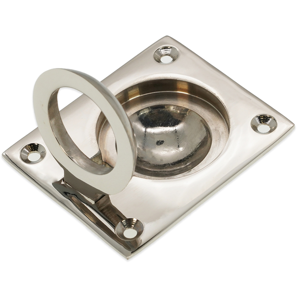 Spira Brass Polished Nickel Square Flush Ring Pull Handle Image 3