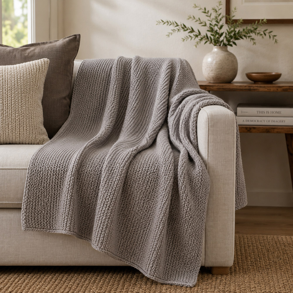 Artisan Furniture Grey Double Knitted Throw Image 2