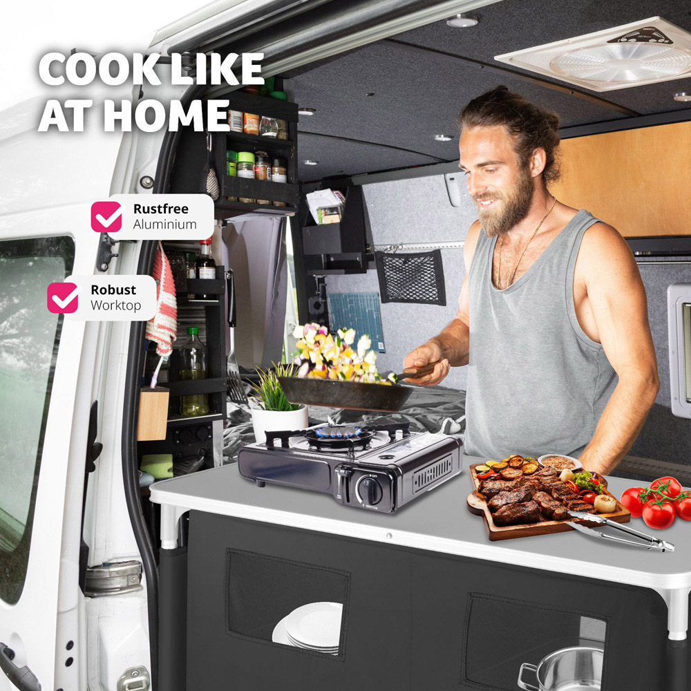 tectake 4 Compartment Black Foldable Camping Kitchen Image 4