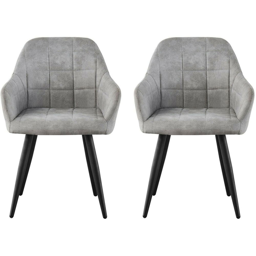 Adrian Set of 2 Light Grey Suede Faux Leather Dining Chairs Image 3