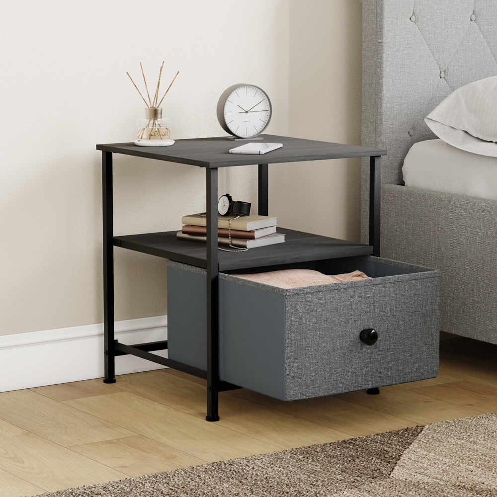 Vida Designs Chorley Single Drawer Single Shelf Grey and Black Fabric Bedside Table Image 4