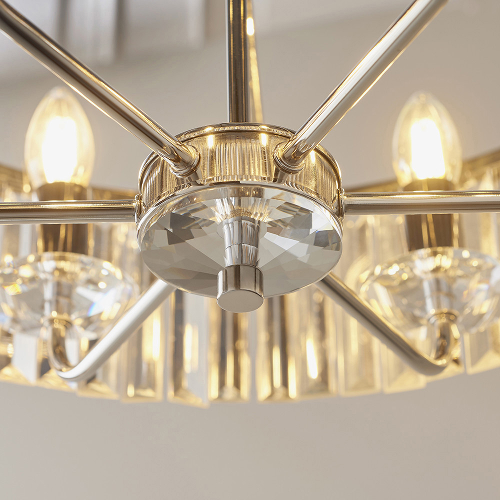 Merano Ascoli Cut Glass Clear and Nickle 6 Light Ceiling Pendant Image 6