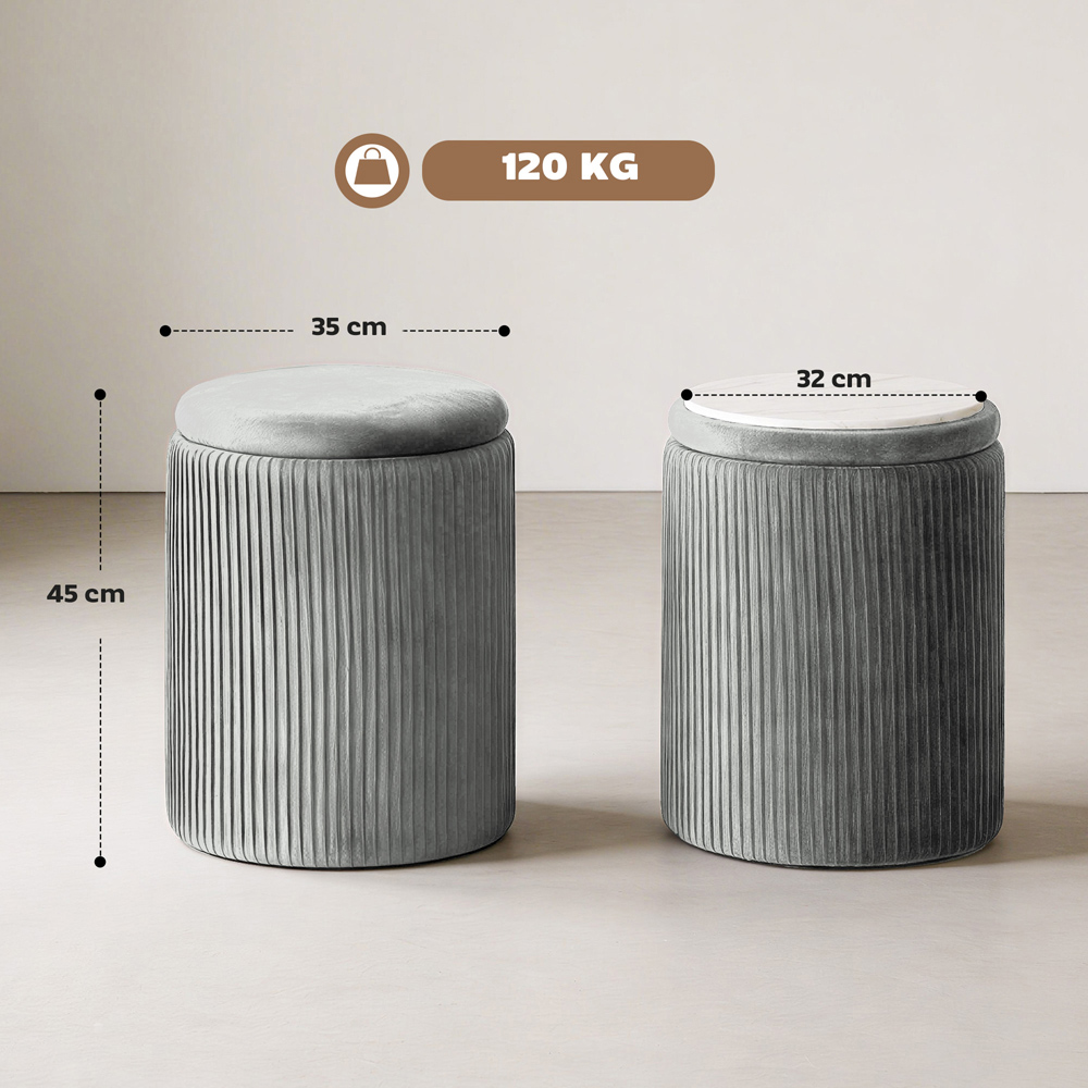 Portland Grey Round Storage Ottoman with Removable Top Image 9