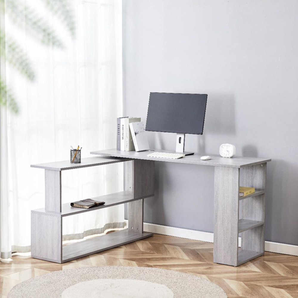 Kosy Koala Grey Wooden L Shaped Office Desk with Black Velvet Upholstered Chair Image 4
