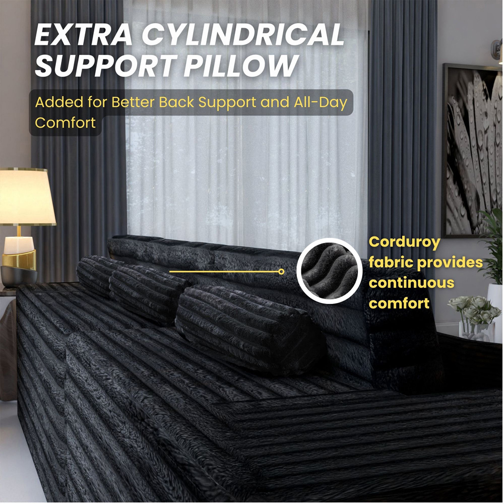 Sliding Wardrobes 4U 3 Seater L Shaped Black Corner Sofa with Reversible Chaise Image 7