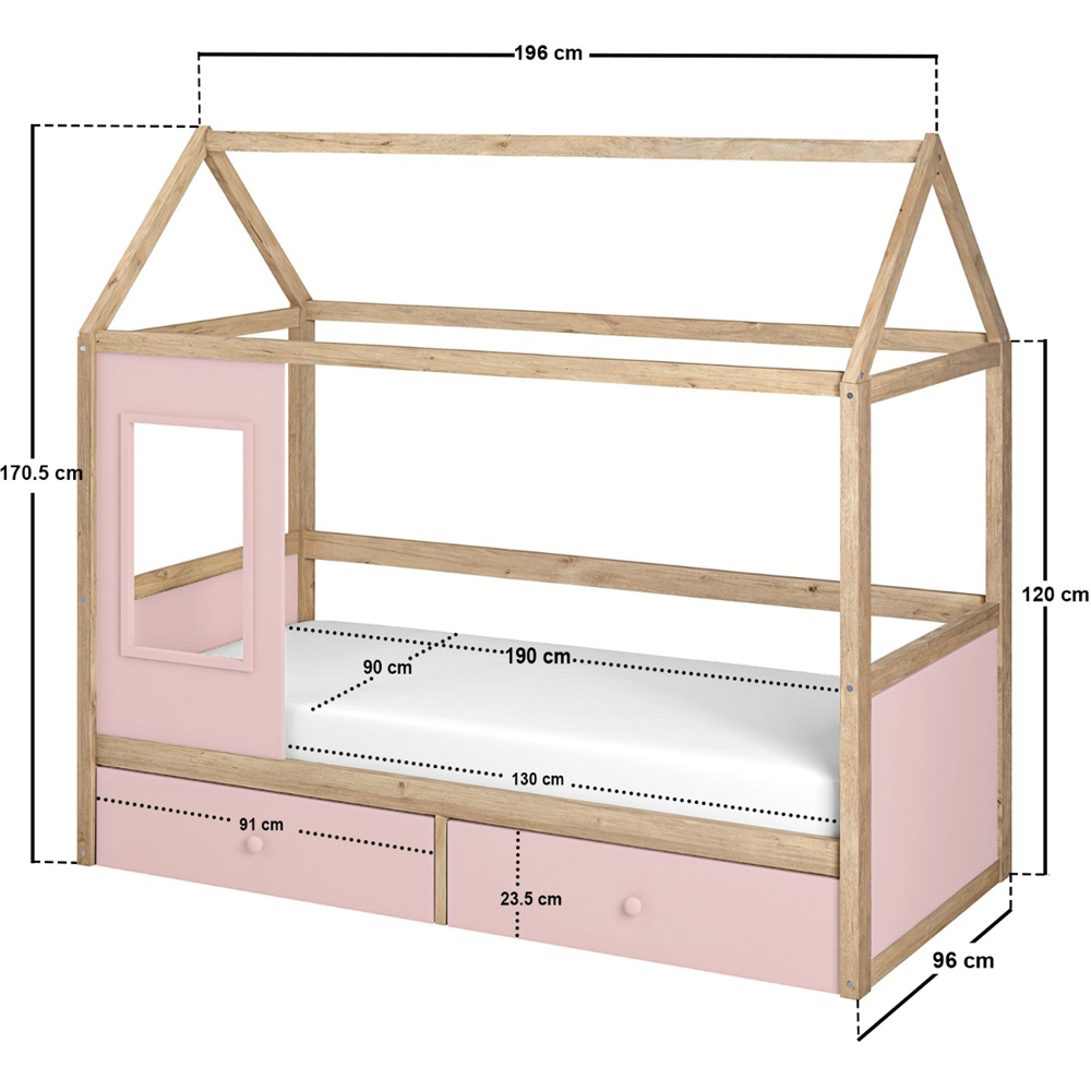 Flair Ted Pink Wooden Play House Bed Frame with Storage Image 7