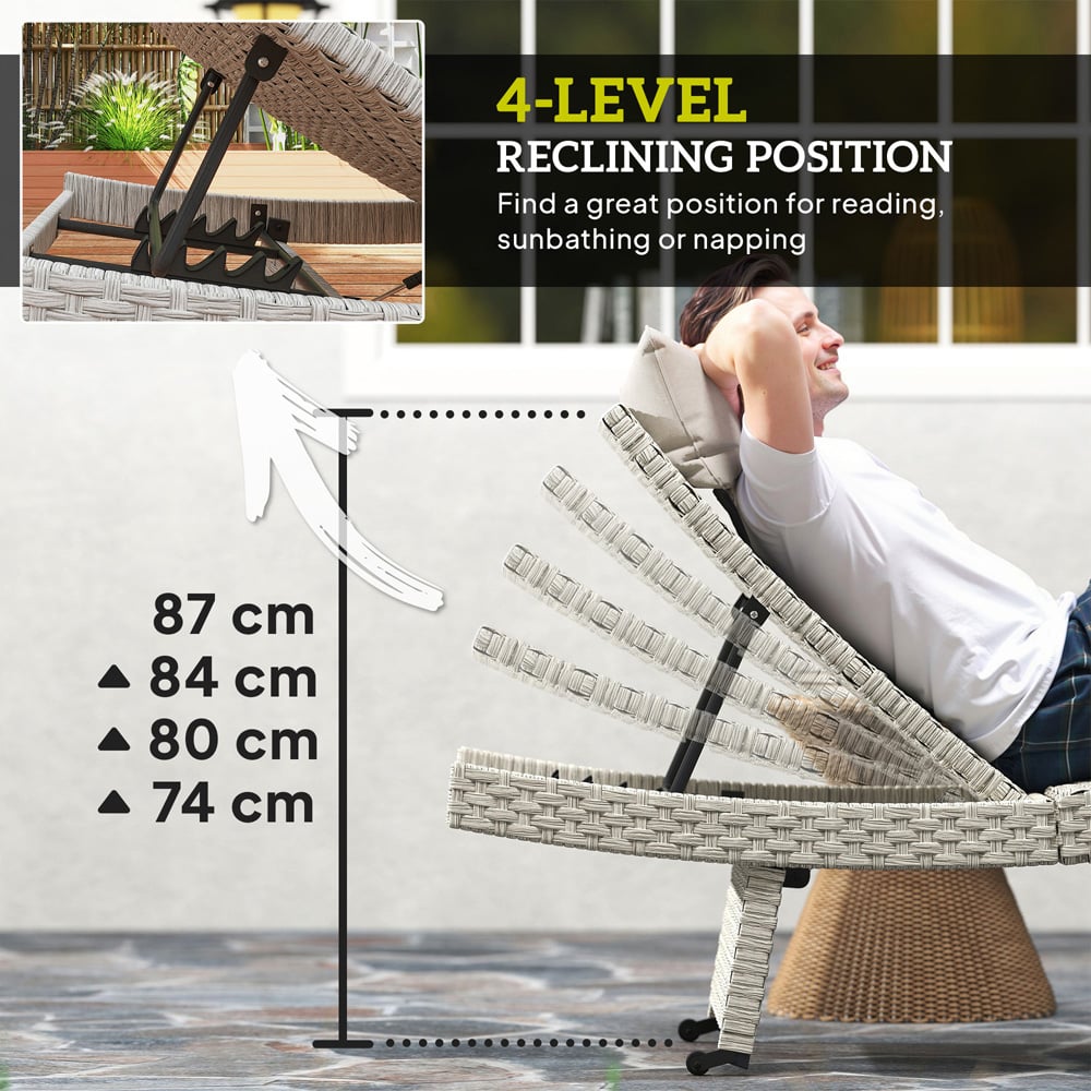 Outsunny Grey Rattan 4 Position Adjustable Sun Lounger Image 5