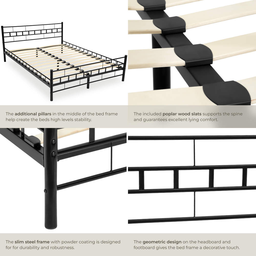 tectake Double Black Metal Bed Frame with Slatted Base Image 7