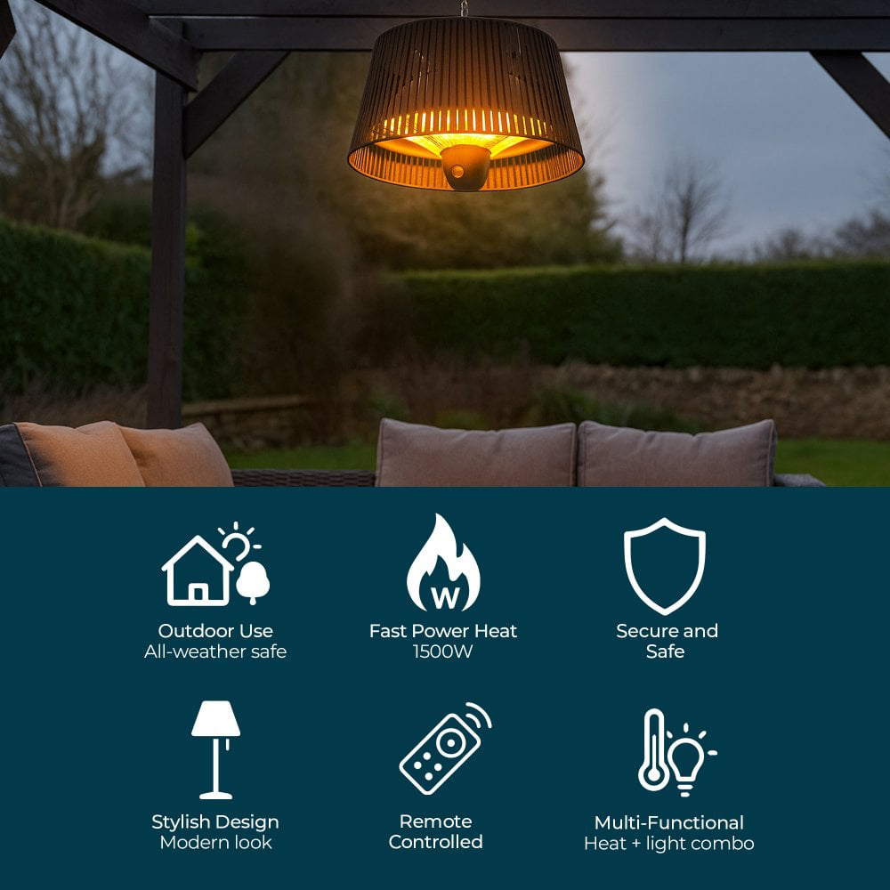 Jack Stonehouse Lunara Black Hanging Lampshade Style Halogen Patio Heater 1500W Image 5