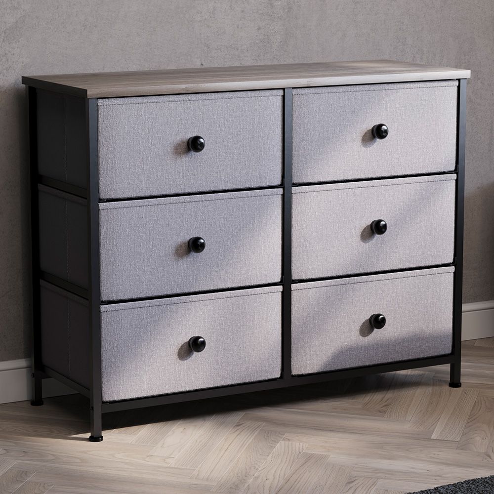 Vida Designs Chorley 6 Drawer Beige and Grey Wood Fabric Chest of Drawer Image 1