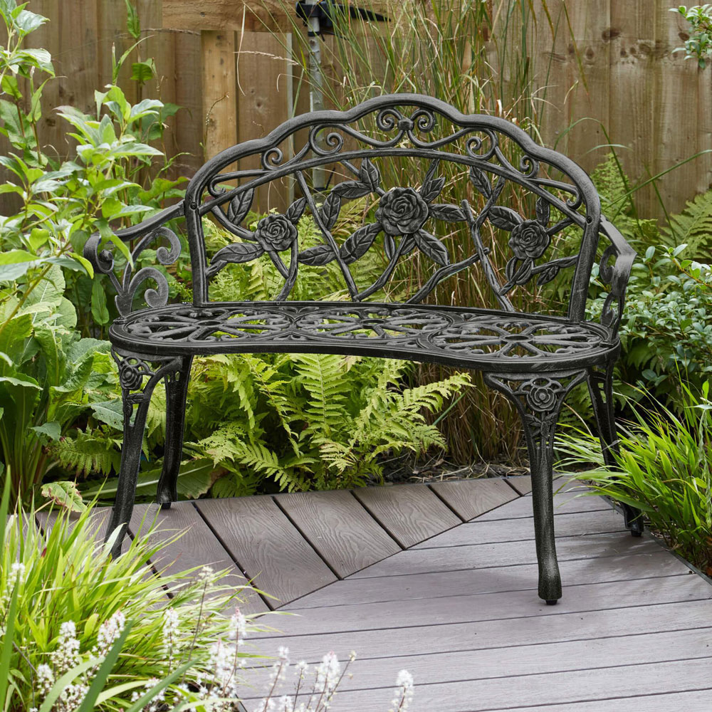 Home Source Black Rose Metal Garden Bench Image 5