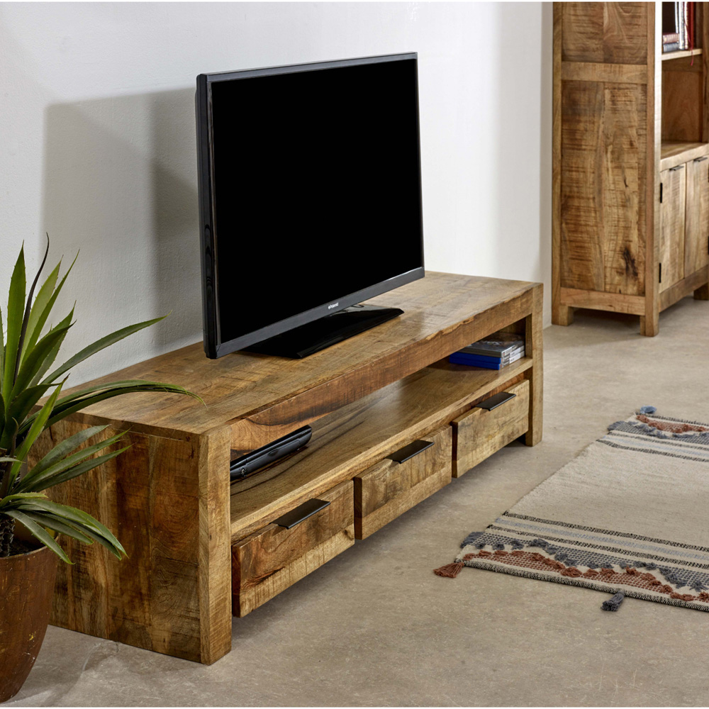 Brooklyn Surrey 3 Drawer Singe Shelf Solid Wood TV Unit Image 6