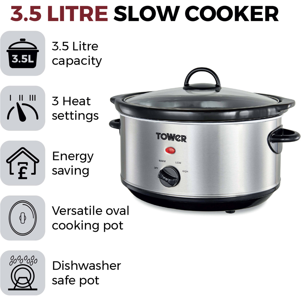Tower T16039Y Silver Stainless Steel Slow Cooker 3.5L Image 6