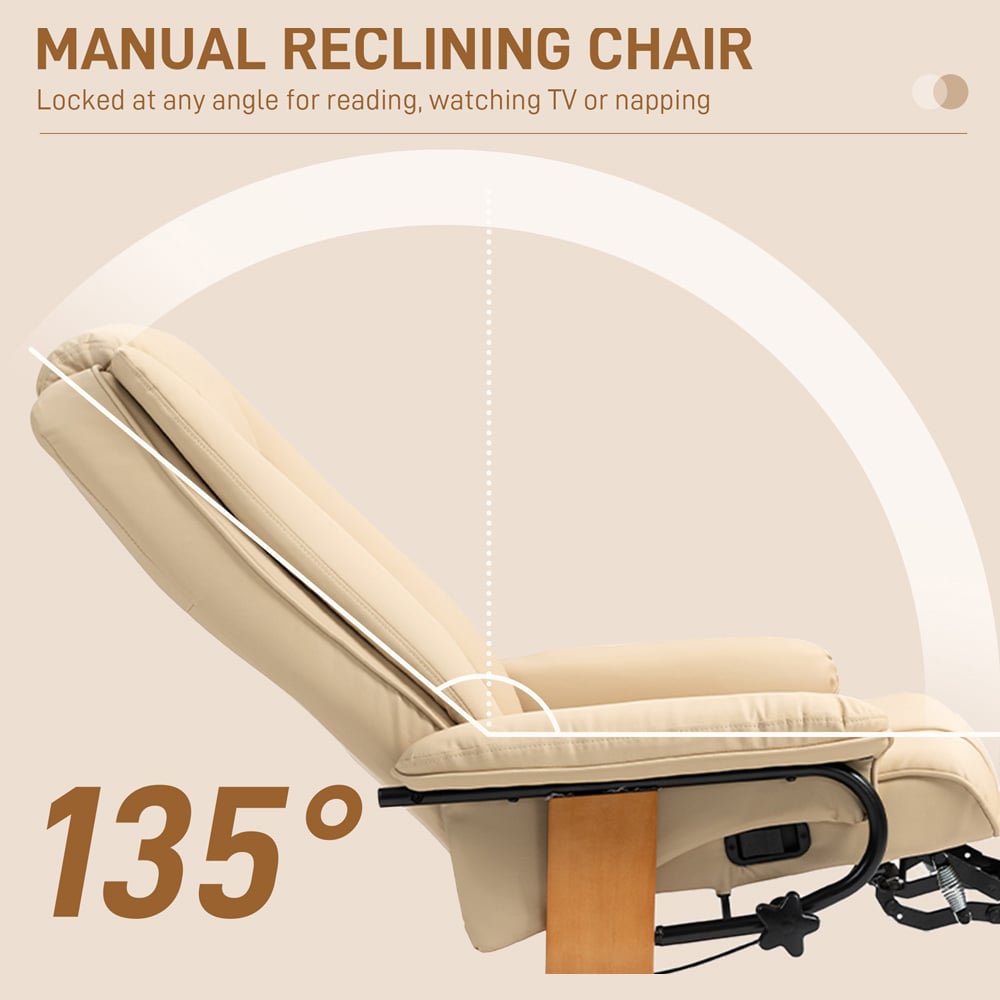 Portland Beige PU Leather Reclining Armchair with Footrest Image 4