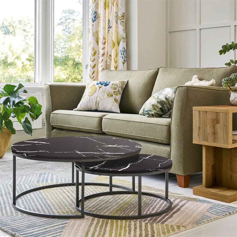 Kosy Koala Marble Glass Round Nest of Tables Set of 2 Image 4