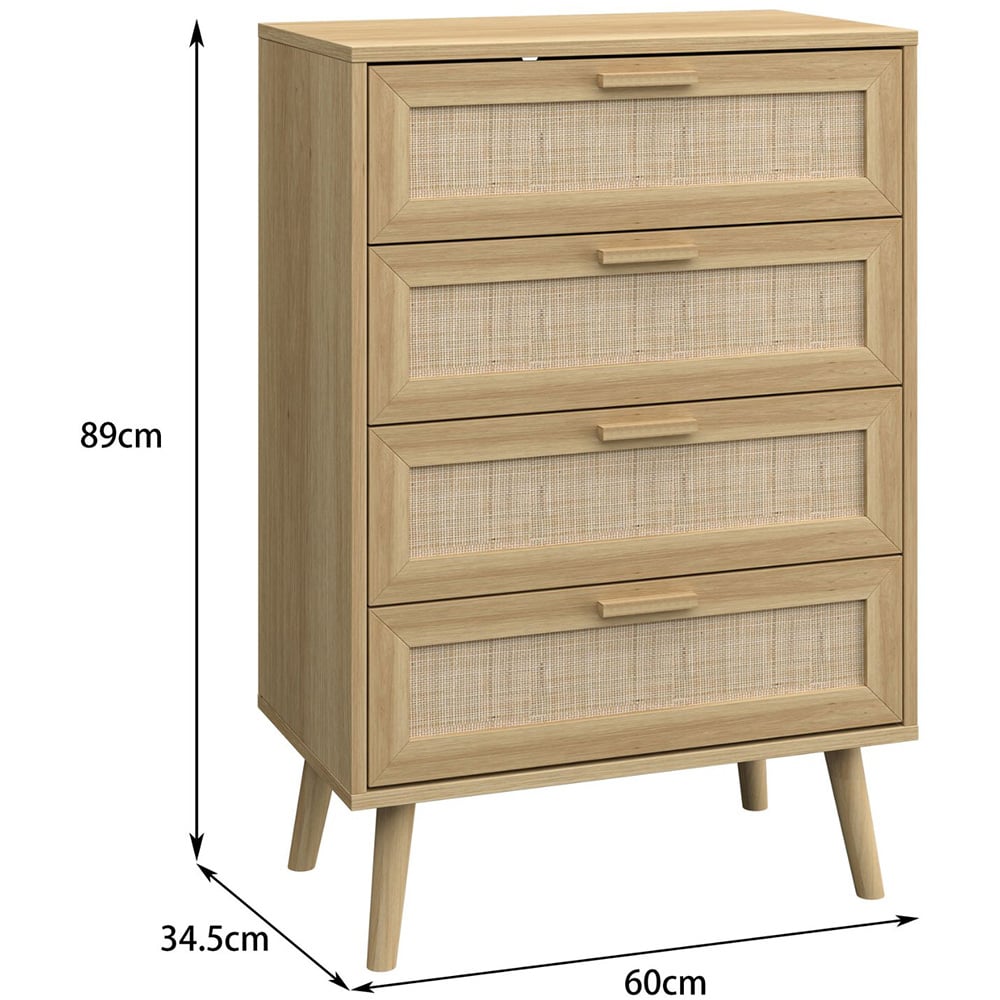 Home Source Astbury 4 Drawer Rattan Front Solid Wood Chest of Drawers Image 9