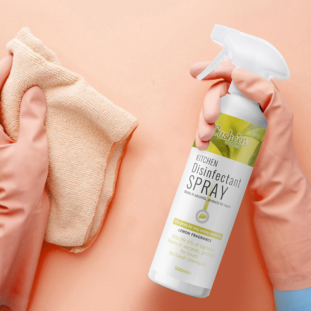 Cusheen Antibacterial Lemon Kitchen Disinfectant Spray 500ml 4 Pack Image 2