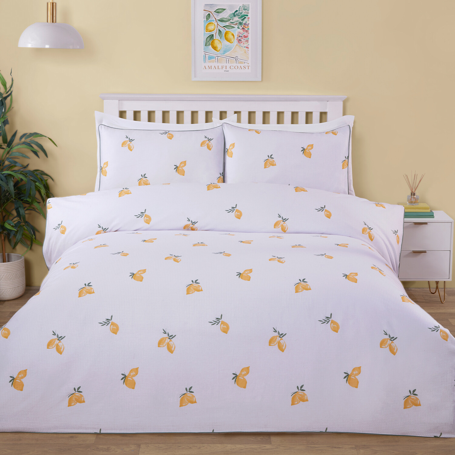 Positano Waffle Duvet Set - White and Yellow / Superking Image 1