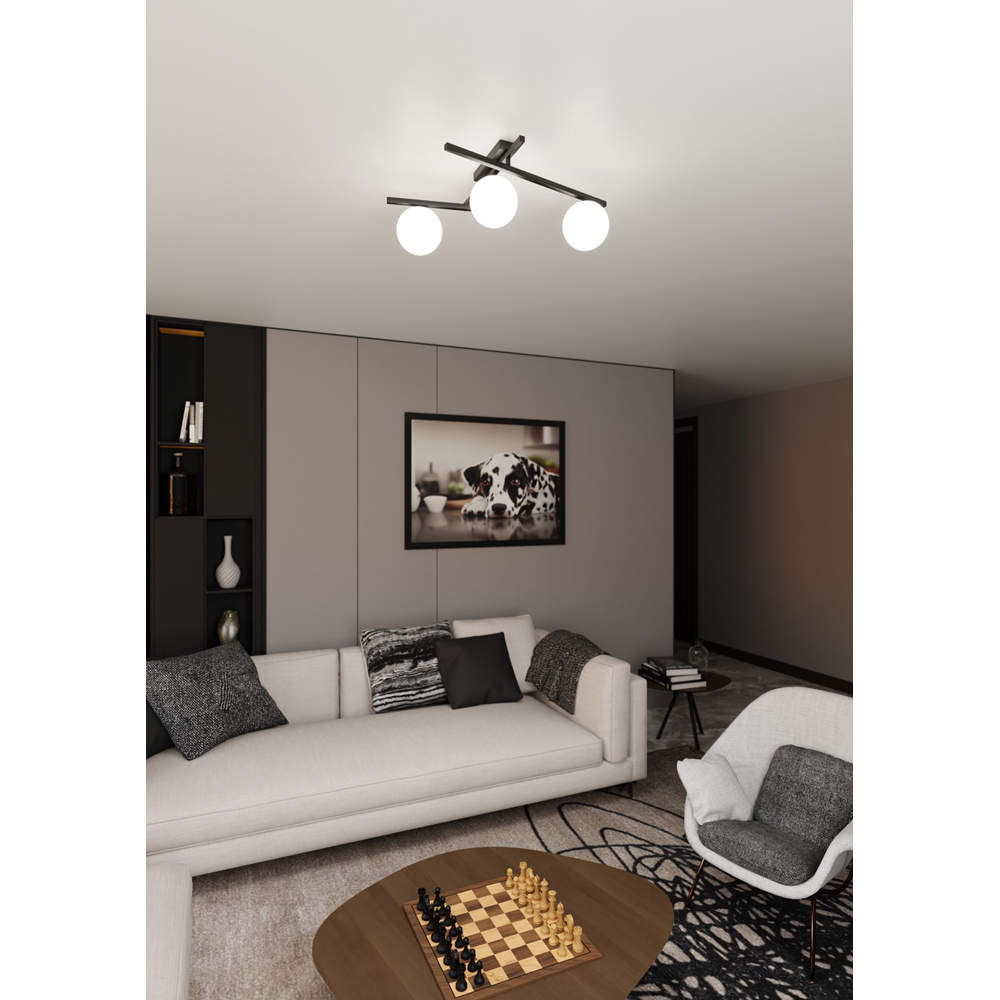 Emibig Smart 3 Light White Shade Black E14 Ceiling Pendant Light Image 7