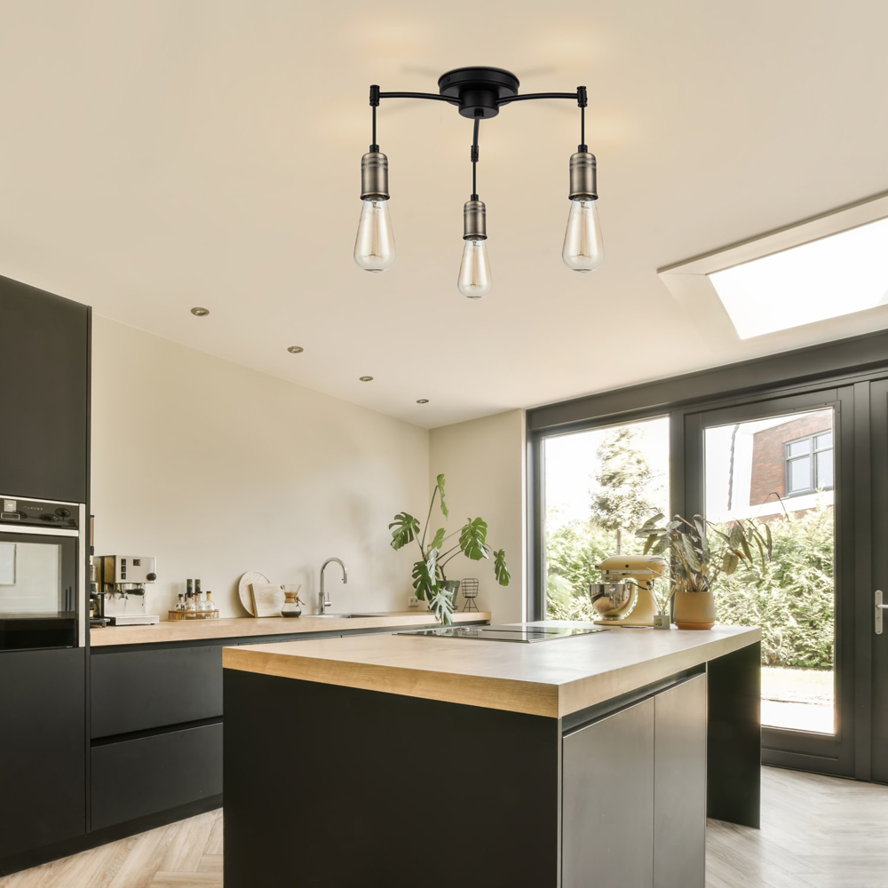 Cosylyte Linton 3 Light Industrial Matt Antique Brass Ceiling Light Image 6