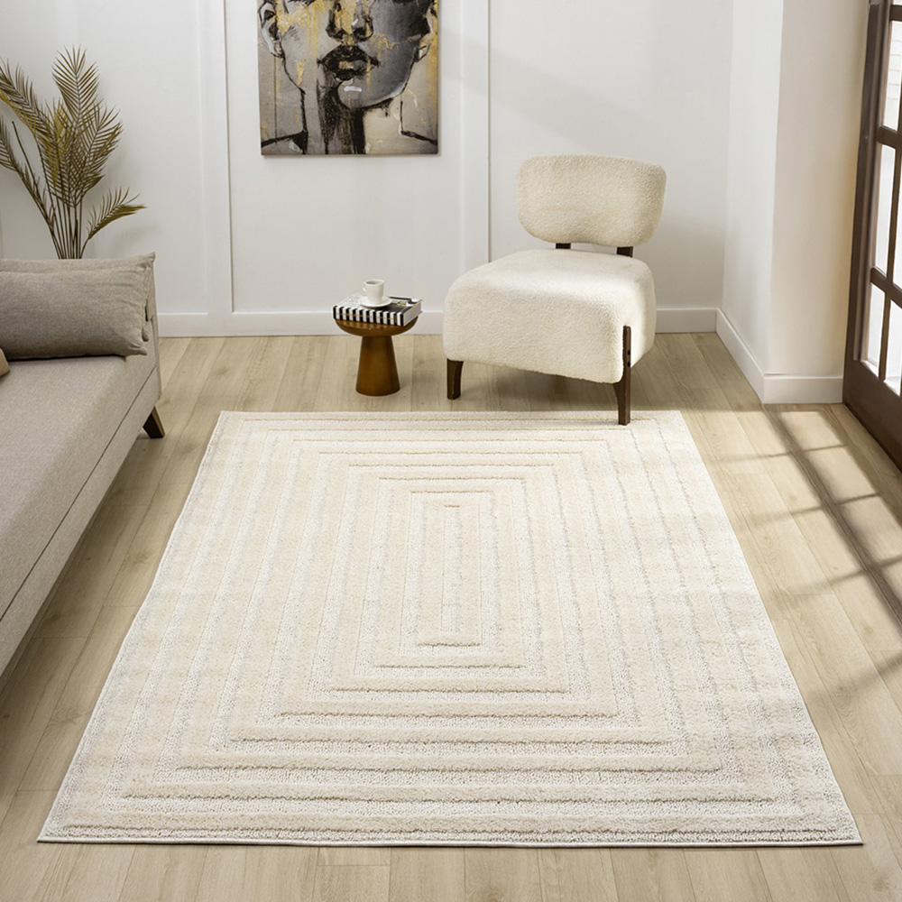 Desire Rugs Isabella Cream Embossed Geometric Rectangle Rug 60 x 220cm Image 7