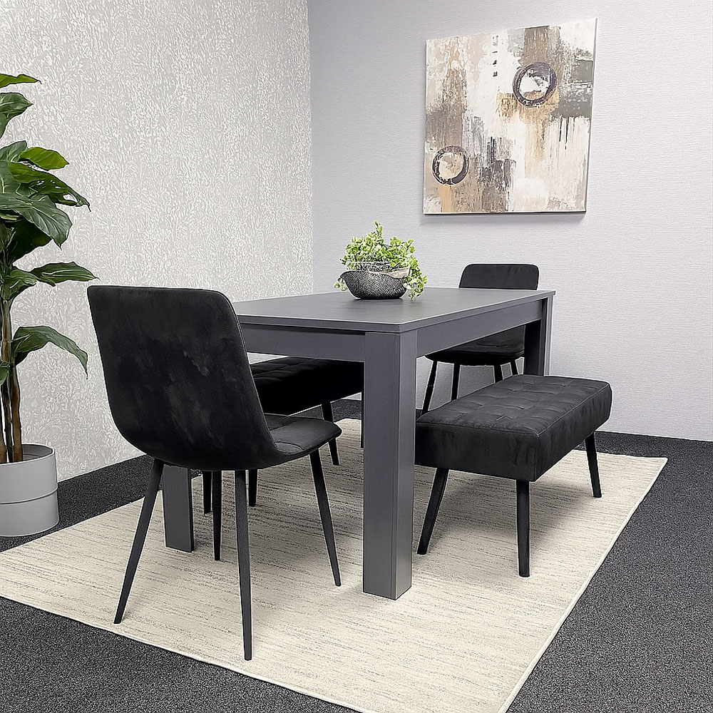 Kosy Koala Arrow Rocco 4 Seater Dining Set with Bench Dark Grey and Black Velvet Image 8