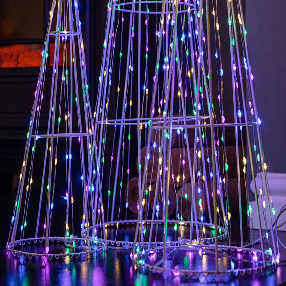 Samuel Alexander White Metal Multi Coloured LED Dewdrop Christmas Cone Tree 3 Pack Image 4