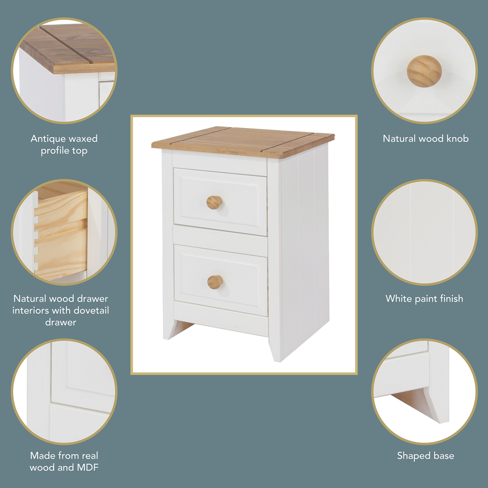 Capri 2 Drawer White Petite Bedside Table Image 6