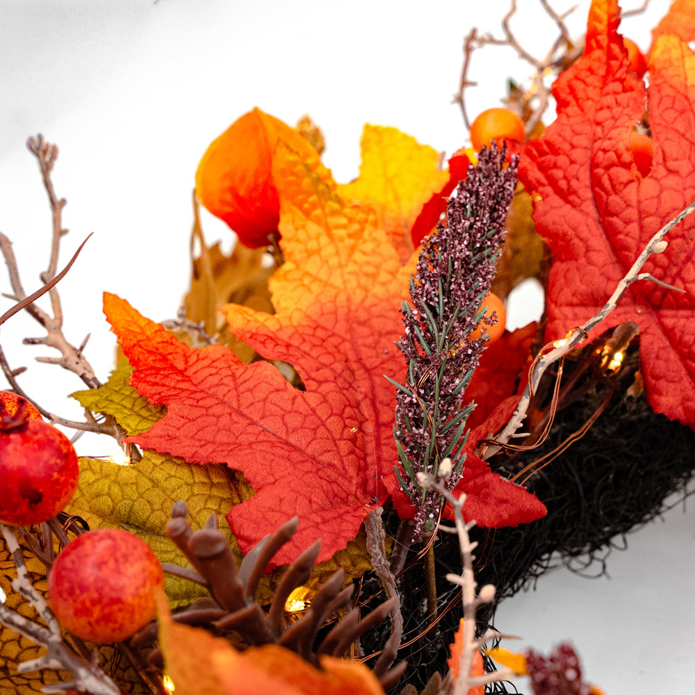 Norfolk Autumn Maple 150 Warm White LED Christmas Wreath with Berries and Pinecones 183cm Image 4