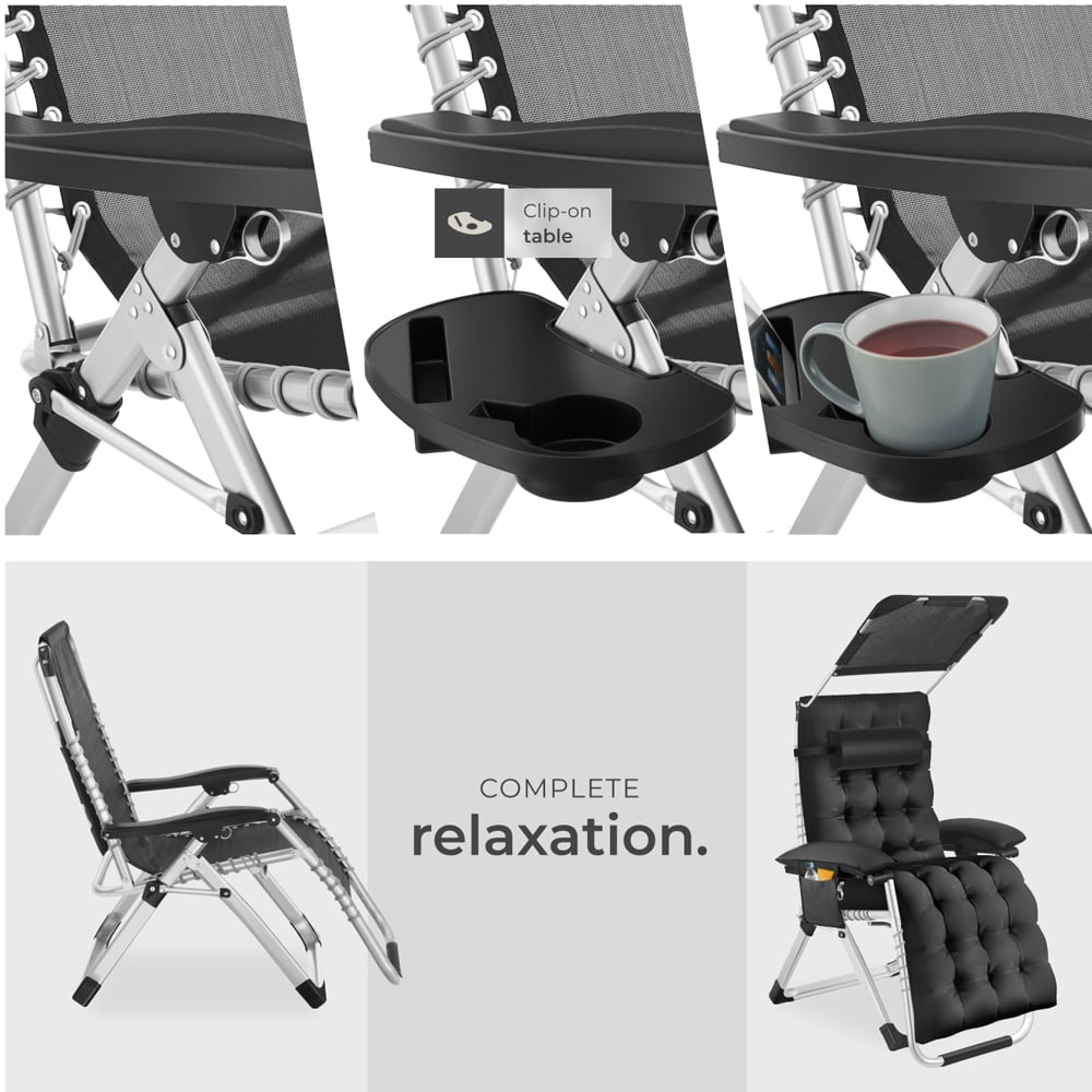 tectake Cirrus Black Set of 2 Folding Plush Padding Sun Lounger with Sun Shade Image 7