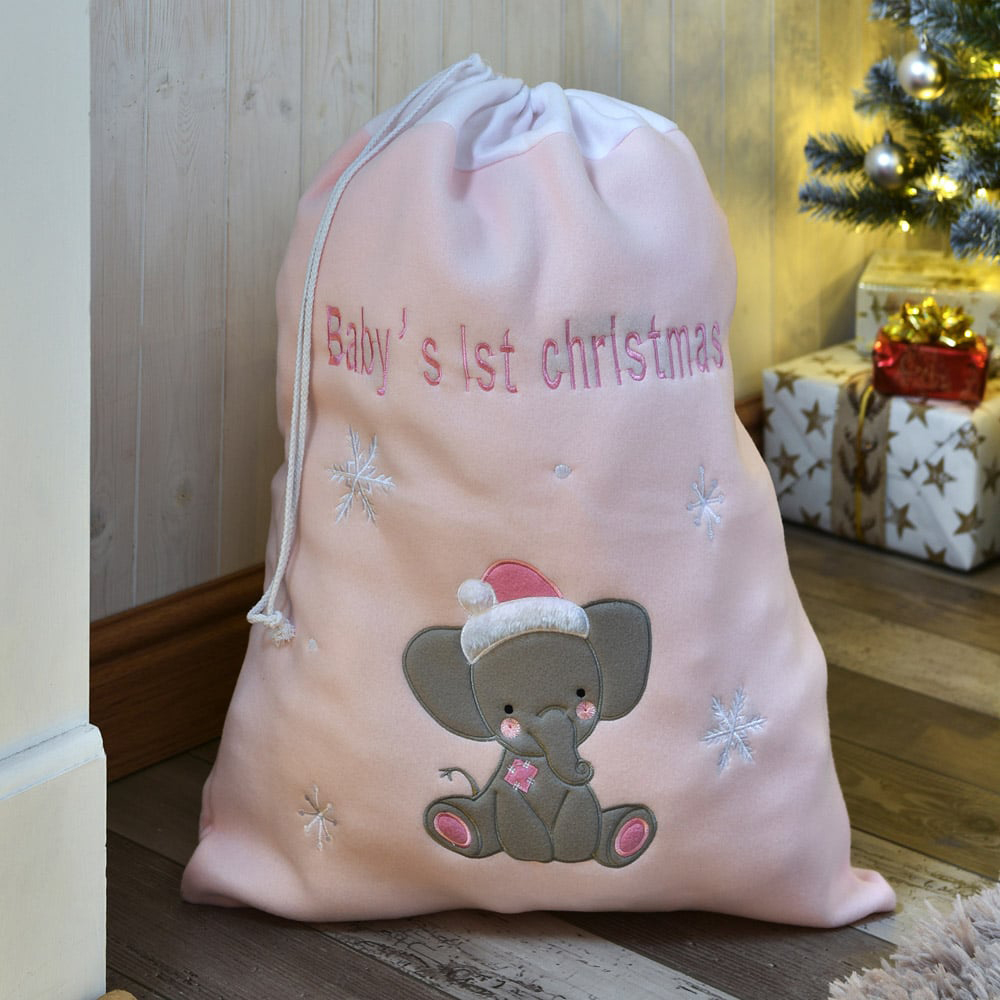 Single Baby's 1st Christmas Elephant Present Sack in Assorted styles Image 5