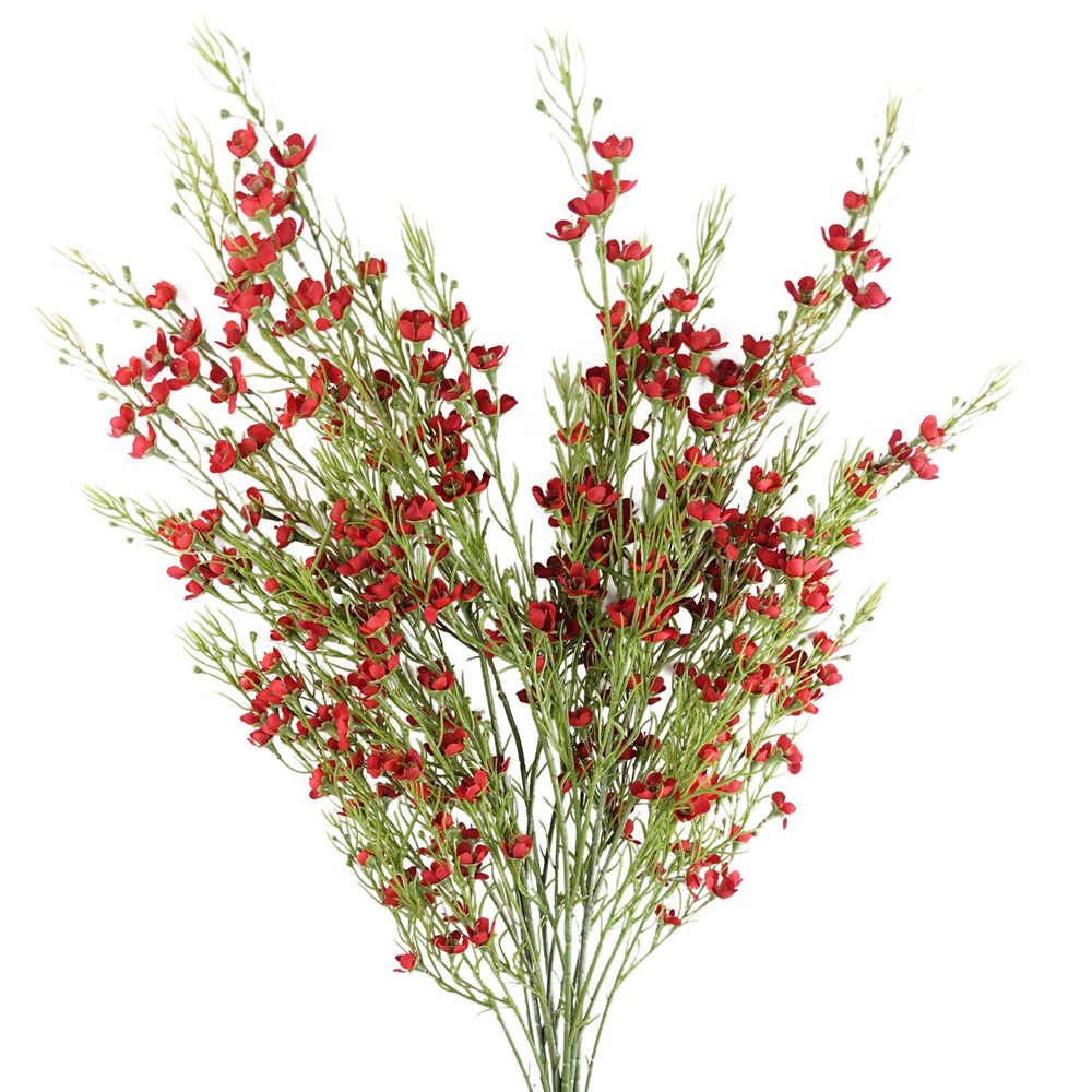 Leaf Artificial Foliage Stem with Red Flowers 100cm 6 Pack Image 1