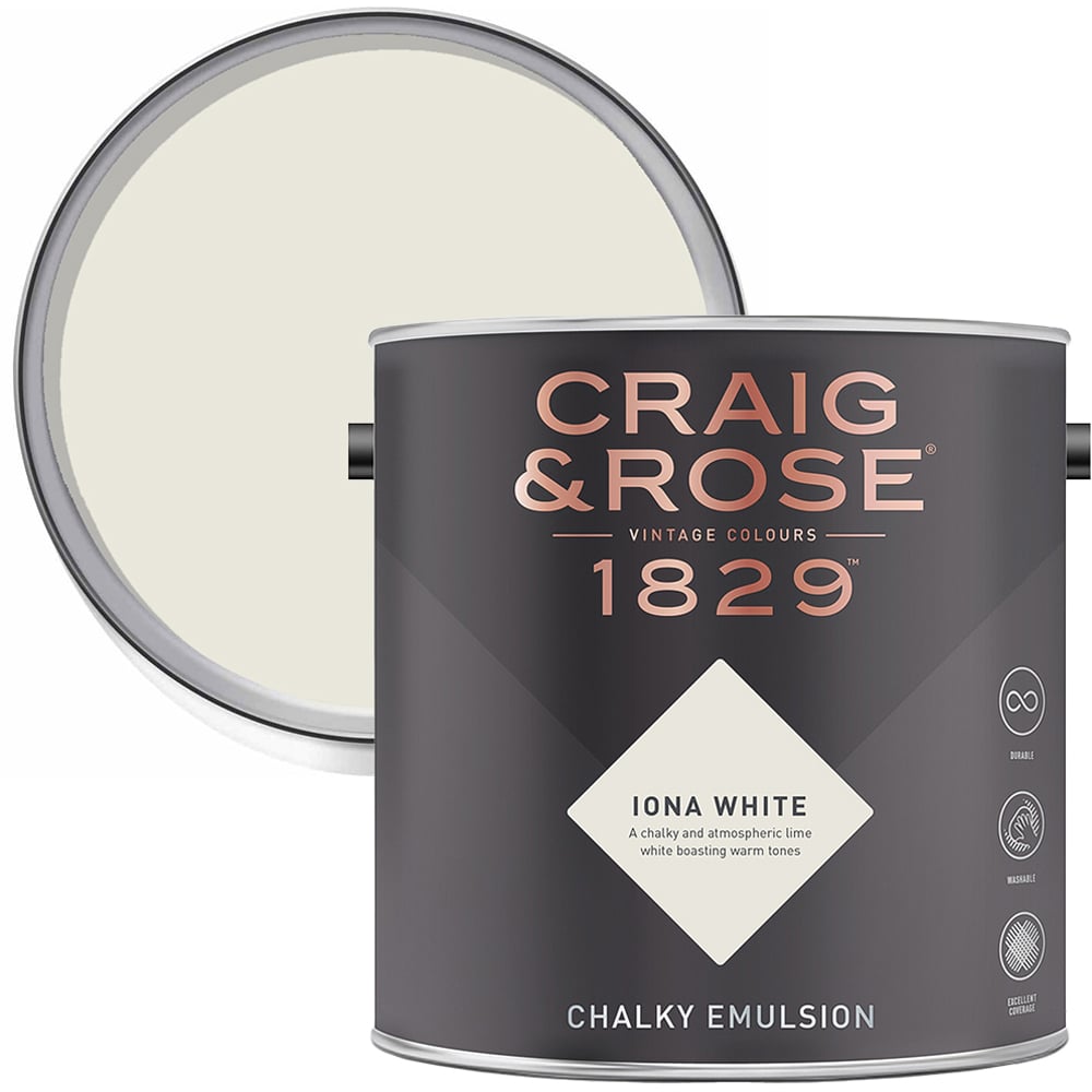 Craig & Rose 1829 Vintage Walls and Ceilings Iona White Chalky Matt Emulsion Paint 2.5L Image 1