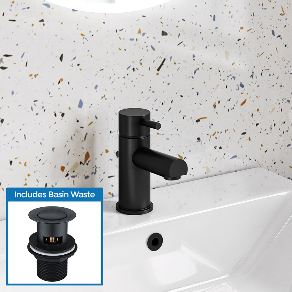 Nes Home Blossom Matte Black Basin Single Lever Mixer Tap with Waste Image 2