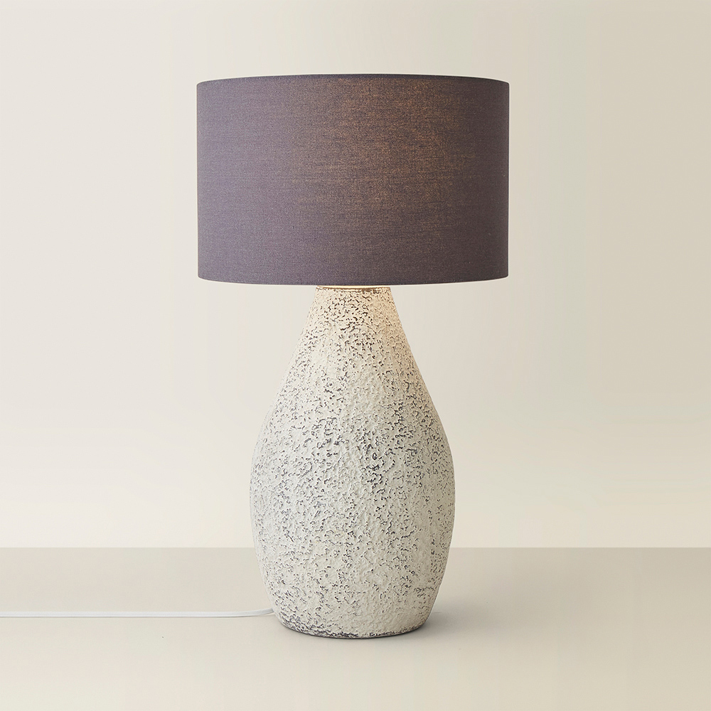 ValueLights Colin Grey Linen Drum Shade Hand Finished Ceramic LED Table Lamp Image 5