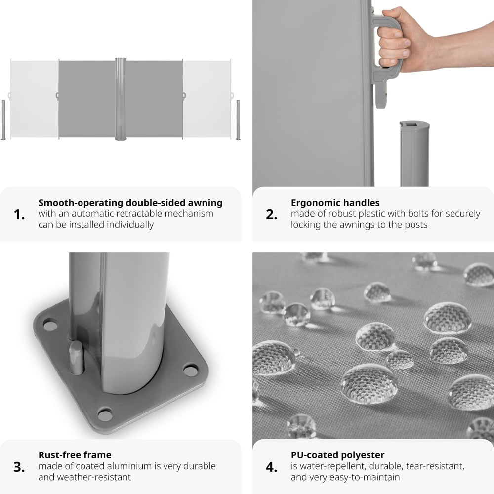 tectake Grey Double Sided Retractable Side Awning 2 x 6m Image 4