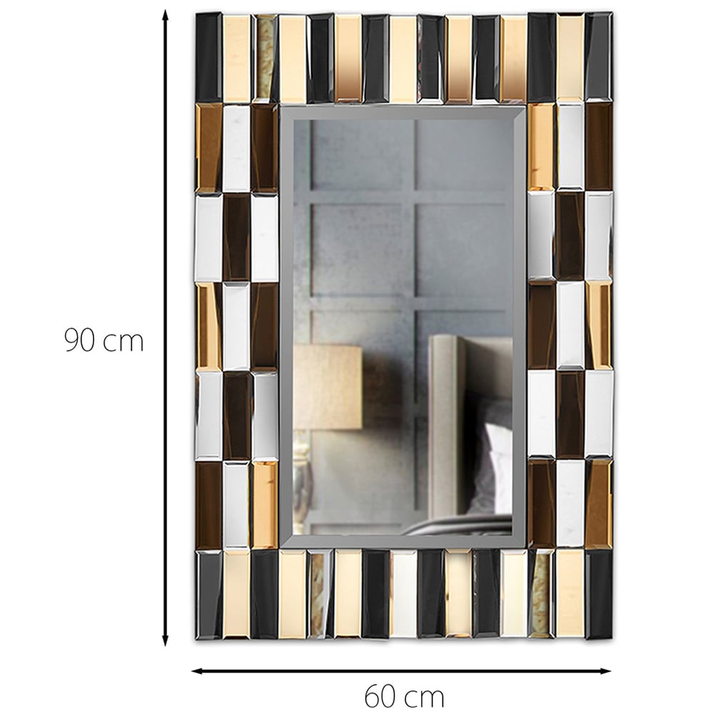 CARME Home Knightsbridge Rose gold and Silver 3D Rectangular Wall Mirror Image 6