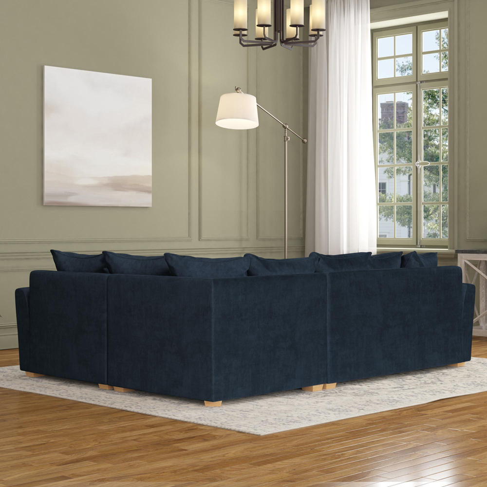Wendleberry 3 Seater Royal Blue Plush Velvet Scatter Back Right Hand Corner Sofa Image 6