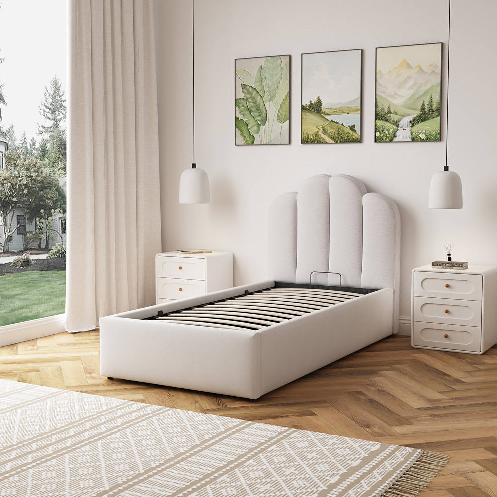 Artemis Home Ranson Single Beige Linen Upholstered Ottoman Bed Image 2