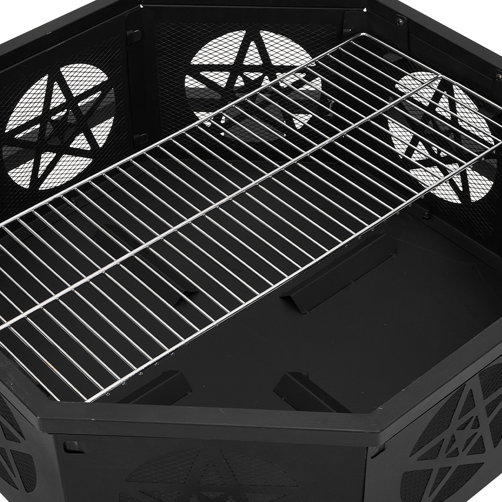 Living and Home Octagonal Metal Wood Burning Garden Fire Pit with Grill Image 5