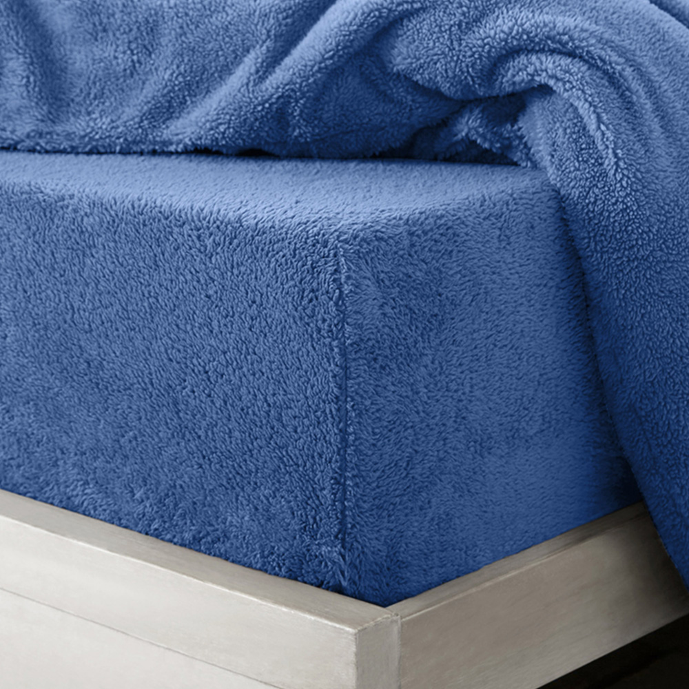 Velosso King Size French Blue Teddy Fleece Fitted Sheet Image 2