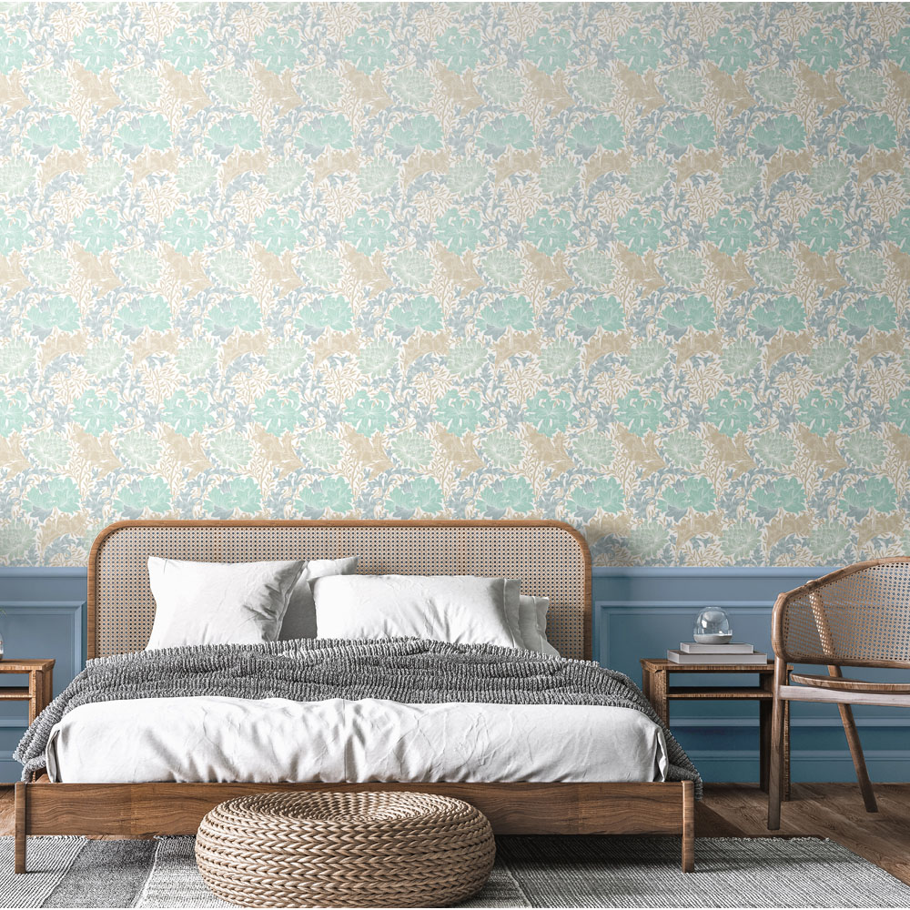 Hoopla Walls Chrysanthemum Duck Egg Blue Non Woven Wallpaper Image 2