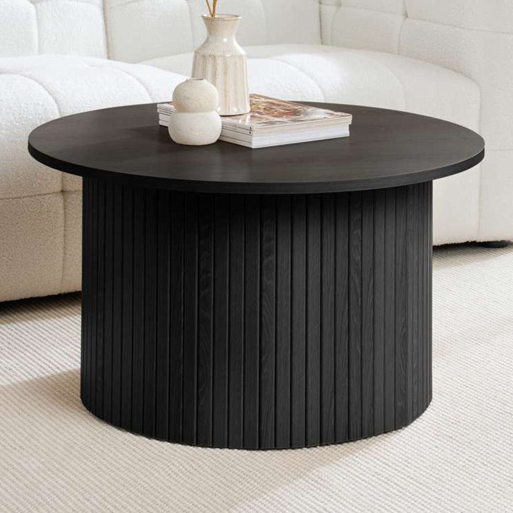 Birlea Axel Round Fluted Black Coffee Table Image 1