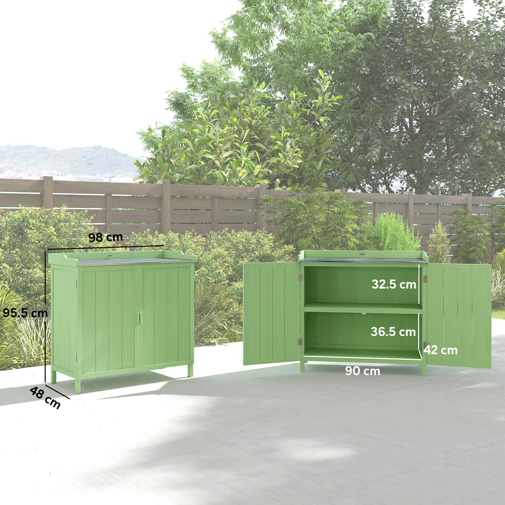 Outsunny 2 Door Green Garden Storage Cabinet with Galvanised Top Image 9