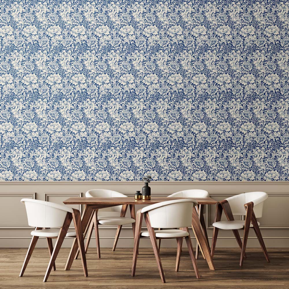 Hoopla Walls Chrysanthemum Indigo Blue Non Woven Wallpaper Image 2