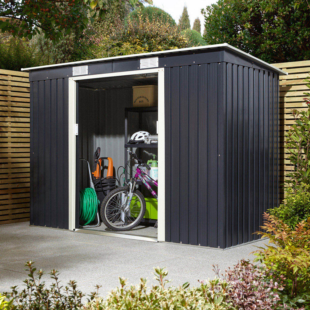 Rowlinson Trentvale Metal Pent Shed Dark Grey with Foundation Kit 8 x 4ft Image 9