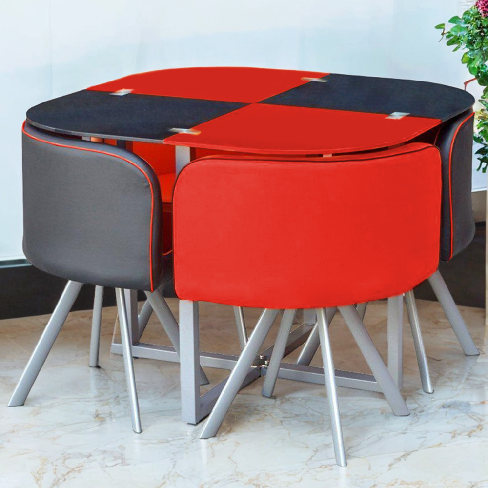 Kosy Koala 4 Seater Leather Dining Set Red and Black Image 2